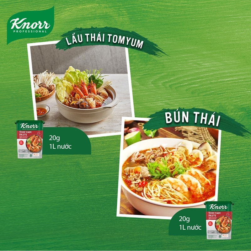 Knorr Súp Nền Lẩu Thái 1.5kg - Knorr Súp Nền Lẩu Thái kết hợp từ 10 nguyên liệu Thái thuần túy, đặc biệt giữ hương vị đặc trưng từ lá chanh Kaffir